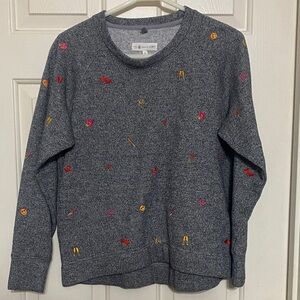 Lou & Grey Charcoal Gray Crewneck Sweater with Multicolor Embroidery